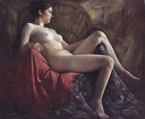 2006 - Sitting Nude - Painting by © Ou Chujian - AmorArt