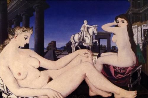 A Naked Statue - Oil Painting by © Paul Delvaux - AmorArt
