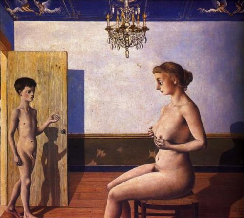 A Visit – The Girl Friends - Oil Painting by © Paul Delvaux - AmorArt