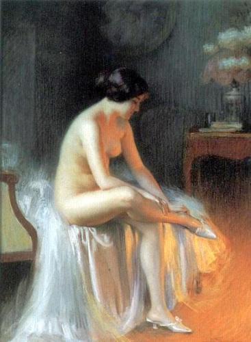 A nude by the firelight - Painting of © Delphin EnjoIras - AmorArt