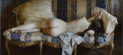 A reclining nude - Painting oil on canvas by ©Marina Marina - AmorArt