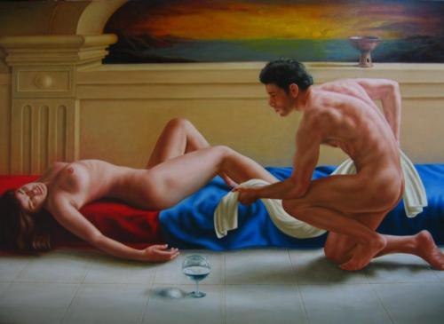 AL ACECHO - Painting Oil on canvas by © Franklin Ramos Fernandez - AmorArt
