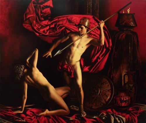 Achilles and Amazon - Canvas-Oil -2010 - Pianitng by © Alexey Golovin - AmorArt
