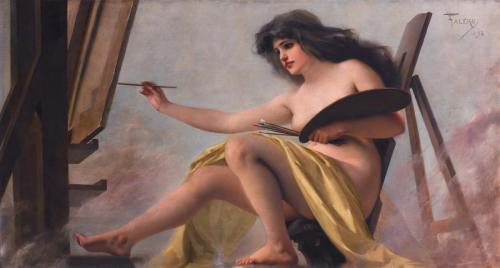 An allegory of art - Painting by © Luis Ricardo Falero - AmorArt