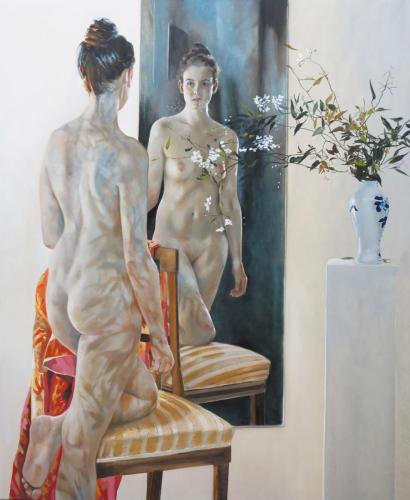 Ancora con vaso, luce e specchio - Painting Oil on canvas by © Henning von Gierke - AmorArt
