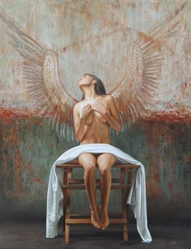 Angel II - Hyperrealist Painting by © Omar Ortiz - AmorArt