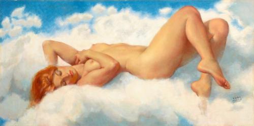 Angel in the Clouds - Painting oil on board by © Earl Moran - AmorArt