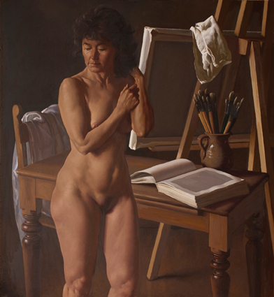 Antes de la Pose . óleo sobre lienzo . 118 x 109 cm . 2011 - Painting by © Juan Lascano - AmorArt