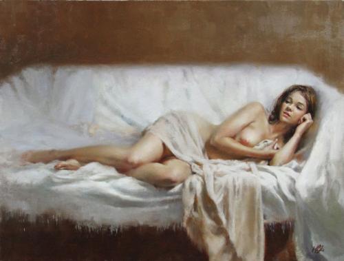 Awakened by...small - Nude figurative painting by © Momo Zhou - AmorArt_05