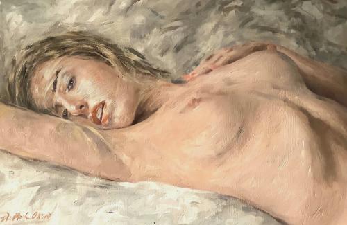 Awakening - Nude and erotic original painting by © William Oxer - AmorArt