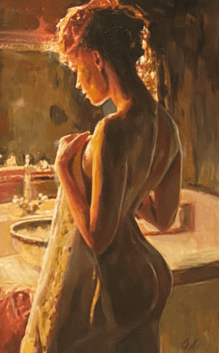 BEFORE THE NIGHT BEGINS - Nude and erotic original painting by © William Oxer - AmorArt