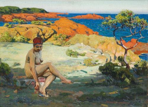 Bathing Beauty In Front Of The Red Rocks At Agay