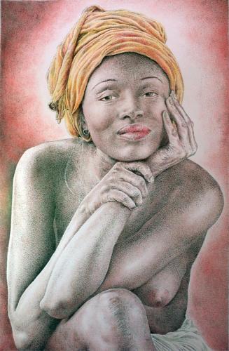 Beauté Africaine - Erotic nude drawing by © Jean-Michel Calas - AmorArt