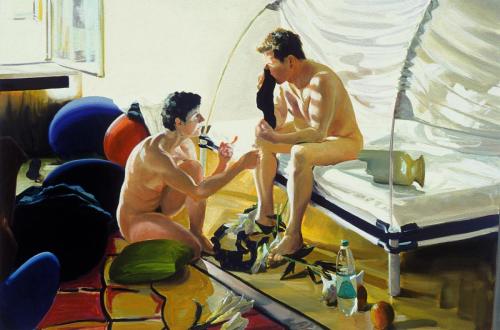 Bedroom, Scene #7, After the Tantrum, Unholy News, 2004 - Painting Oil on linen by © Eric Fischl - AmorArt
