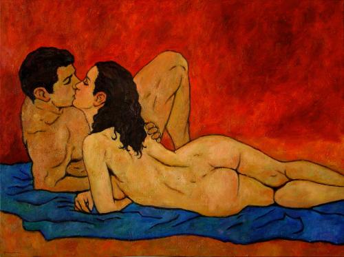 Beso - Painting Oil on canvas by © Fidel Molina - AmorArt
