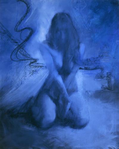 Blue Frustration #9 - Painting mixed media on board by © Matthew Joseph Peak - AmorArt