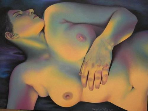 Blue Woman Sleeping. 2007 - Painting by © Smadar Katz - AmorArt