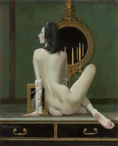 By Candlelight, 2013 - Oil on board - Artwork by © Robert E. McGinnis - AmorArt
