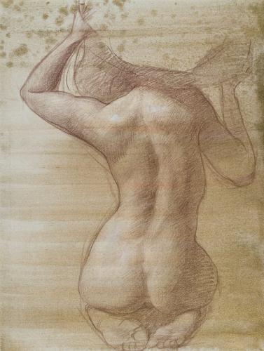 Caryatid Drawing - Sanguine, White Pencil, Gold Watercolor on Paper by © Patricia Watwood - AmorArt