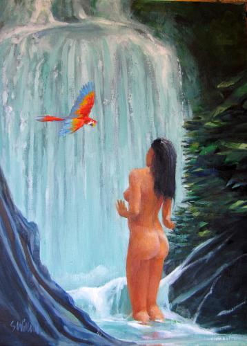 Cascade at Nicoyan - Painting by © Neal Smith-Willow - AmorArt