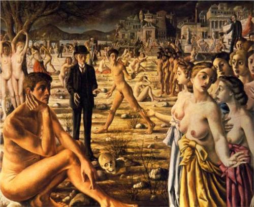 City Worried - Oil Painting by © Paul Delvaux - AmorArt