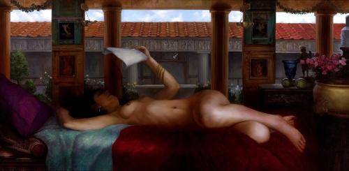 Clodia Reading Catullus #5 - Painting oil on linen by © Bruce Erikson - AmorArt