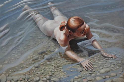 Cora is in the water - Painting by © Georg. C. Wirnharter - AmorArt