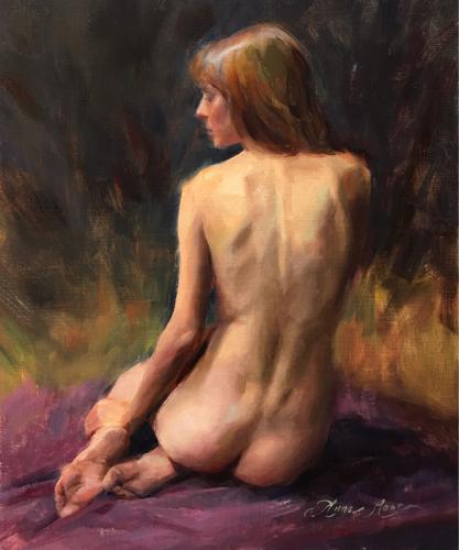 Crystal Seated (5-hr alla prima) - oil on linen panel - Contact Artist to Purchase, 608-853-0582 or annarosebain@gmail.com - Painting by © Anna Rose Bain - AmorArt