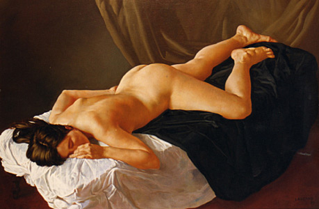 “Descanso” . óleo sobre lienzo . 100 x 150 cm . 1993 - Painting by © Juan Lascano - AmorArt