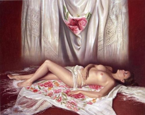 Desnudo entre mantones - Artwork by © Soledad Fernadez - AmorArt