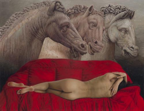Diálogo de tres equinos - Hyperrealist Painting by © Omar Ortiz - AmorArt