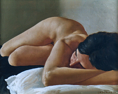 “El Sueño” . óleo sobre lienzo . 24 x 30 cm . 1996 - Painting by © Juan Lascano - AmorArt