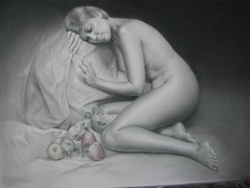Ella y cuatro manzanas - Artwork by © Soledad Fernadez - AmorArt