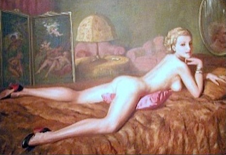 Erotic female act in the boudoir - Painting by © Marcel René Von Herrfeldt - AmorArt