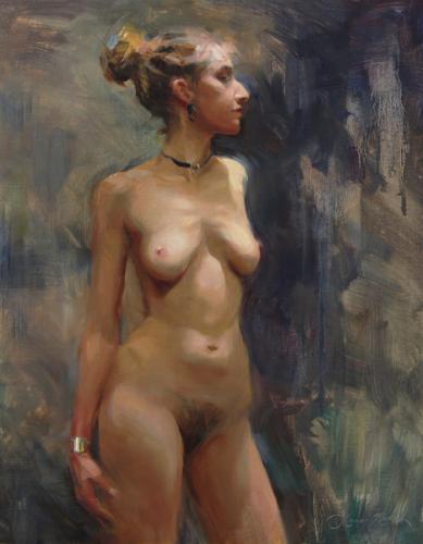 Felissia Standing (3-hr Alla Prima) - oil on linen panel - Private Collection - Painting by © Anna Rose Bain - AmorArt