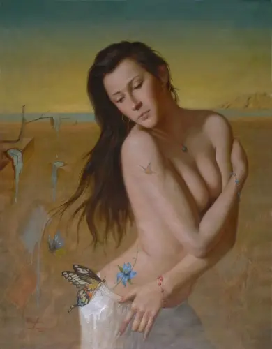 Female nude and butterfly #16-1-25-07 (2014) - Artwork by Hongtao Huang - AmorArt