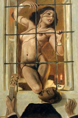 Female nude at the window - Painting by © Marcel René Von Herrfeldt - AmorArt
