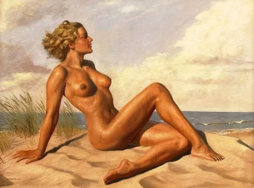 Female nude on the beach - Painting by © Marcel René Von Herrfeldt - AmorArt