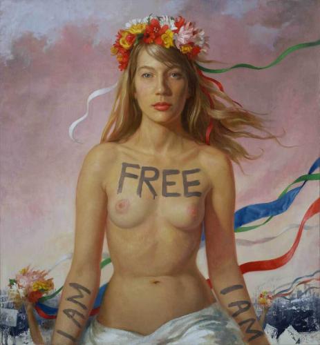 Femen Flora - Painting oil on linen panel by © Patricia Watwood - AmorArt