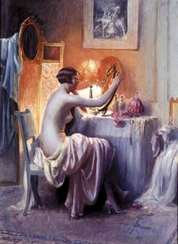 Femme dans son boudoir - Painting of © Delphin EnjoIras - AmorArt