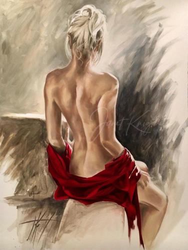 Figurative Collection 'Dame en Rouge' - Painting oil on canvas by © Janet Knight - AmorArt