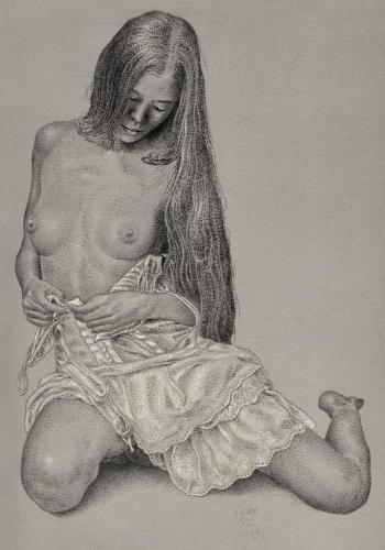 Geki - Erotic nude drawing by © Jean-Michel Calas - AmorArt