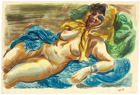 George Grosz - Nudo in bluGiorgio Gross(Berlino, Germania, 1893-1959) fu uno dei massimi esponenti della cosiddetta "nuova oggettività" il cui rappresentante più noto fu Otto Dix. Si dice spesso che questo movimento si opponga all'espressionismo, e questo può sorprenderci analizzando molte delle sue opere..
