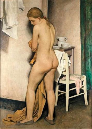 Giovane donna nuda di Louis BuisseretLouis Buisseret (Binche, Belgio, 1888-1956) è stato un pittore, disegnatore e incisore che si è distinto principalmente per i suoi ritratti realistici. Fu discepolo di Jean Delville , che segnò molto il suo lavoro.