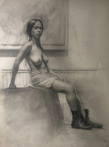 Girl with Boots - Drawing Graphite on paper by Christopher LoPresti - AmorArt