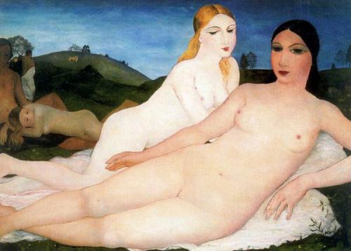 Girls Nude In A Field – The Girl Friends - Oil Painting by © Paul Delvaux - AmorArt