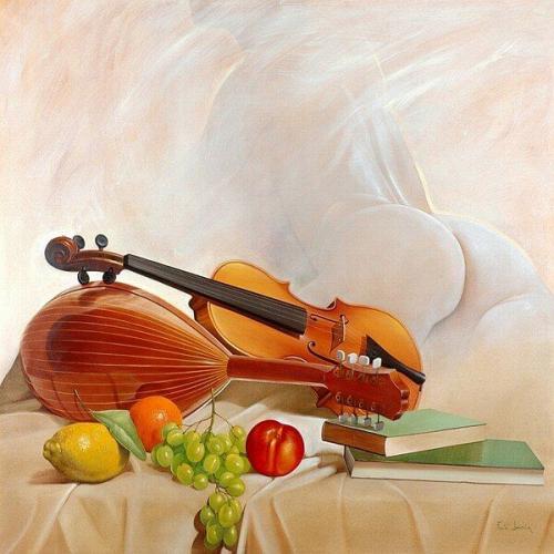 Il mandolino - Painting oil on canvas by © Fazio Lauria - AmorArt