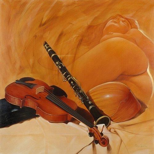 Il violino - Painting oil on canvas by © Fazio Lauria - AmorArt