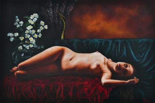 Jasmine branch - Paintig oil on canvas by © Oleg Baulin - AmorArt