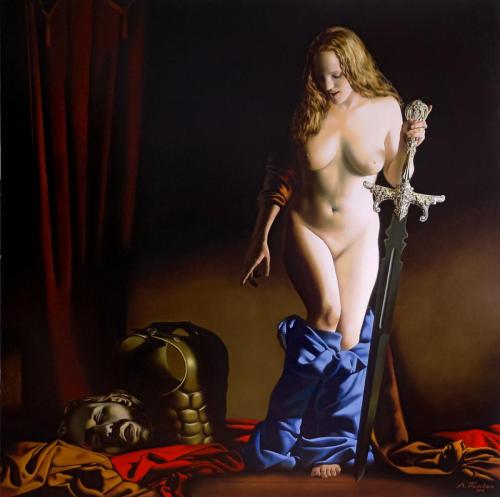 Judith with the head of Holofernes canvas-oil, 140x140cm. 2010 - Pianitng by © Alexey Golovin - AmorArt